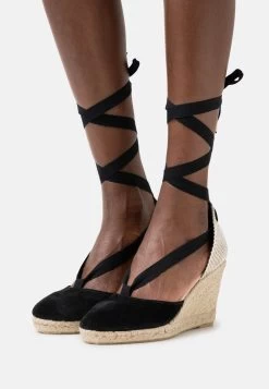 Women's Anna Field LEATHER Wedge Platform Sandals Black | PYQVAHB-89