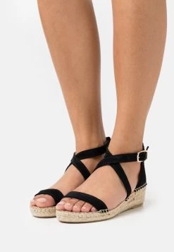 Women's Anna Field LEATHER Wedge Platform Buckle Sandals Black | SZXOEFN-48