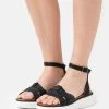 Women's Anna Field LEATHER Wedge Platform Buckle Sandals Black | TBWZRGX-97