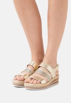 Women's Anna Field LEATHER Wedge Platform Buckle Sandals Gold | VOYDRXZ-81