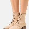 Women's Anna Field Lace Up Block Heel Zip UP Ankle Boots Beige | JKWQMIX-81