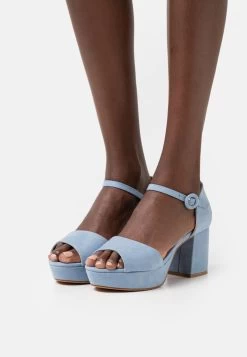 Women's Anna Field Platform Block Heel Platform Buckle Sandals Light Blue | HWUAONL-79