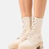 Women's Anna Field Platform Block Heel Platform Zip UP Ankle Boots Beige | JLFCWRZ-62