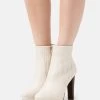 Women's Anna Field Platform Block Heel Platform Zip UP Ankle Boots White | ZBIUNQO-41