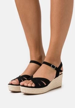 Women's Anna Field Platform Wedge Platform Buckle Sandals Black | SIXTPWF-16