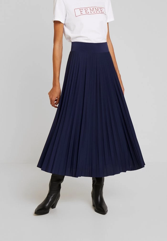 Women's Anna Field Plisse A Line Midi A Line Skirts Dark Blue | LVPXBJE-41
