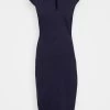 Women's Anna Field STRAIGHT V NECK DETAILING MINI Shift Dress Dark Blue | GOWXDTR-32